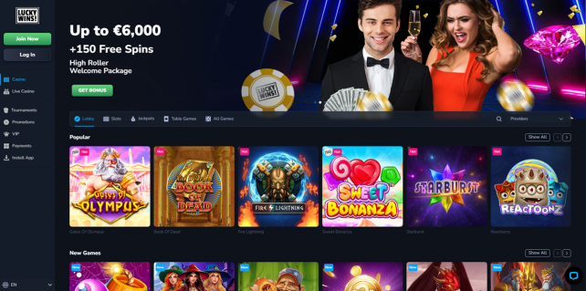 LuckyWins Casino Homepage Desktop