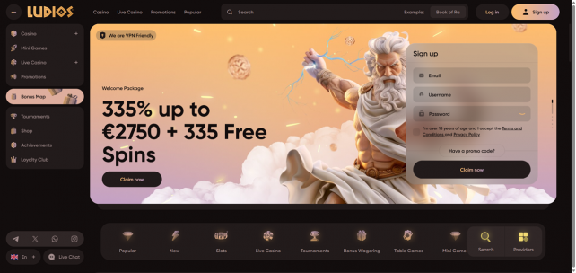 Ludios Casino Homepage Desktop