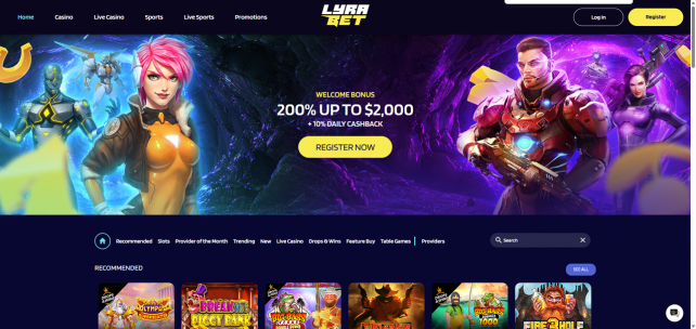 LyraBet Homepage Desktop