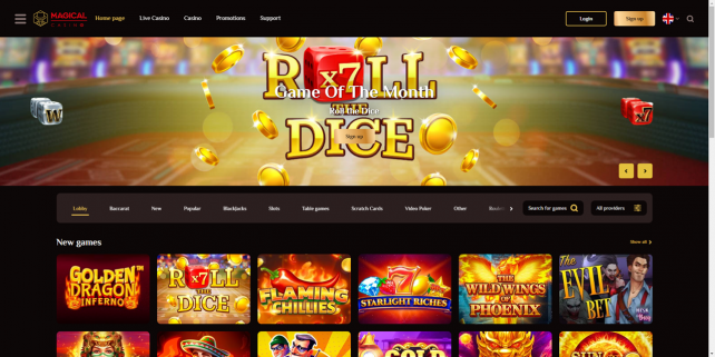 Magical Casino Homepage Desktop