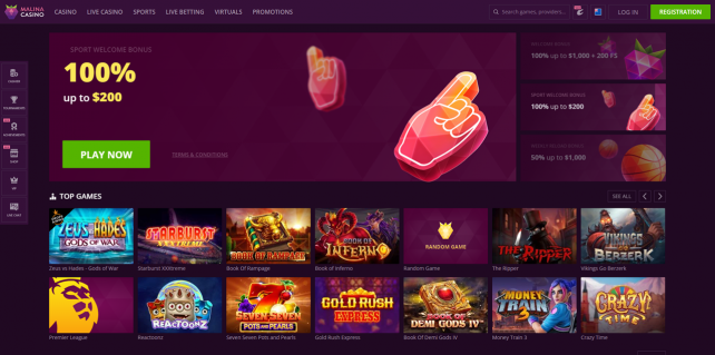 MalinaCasino Homepage Desktop