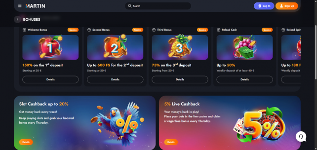 Martin Casino Homepage Desktop