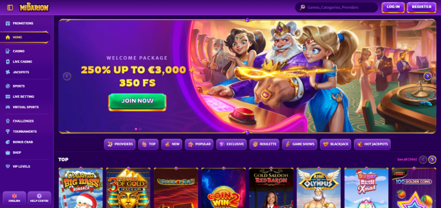 Midarion Casino Homepage Desktop