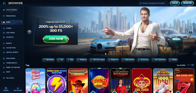 Millioner Casino Homepage Desktop