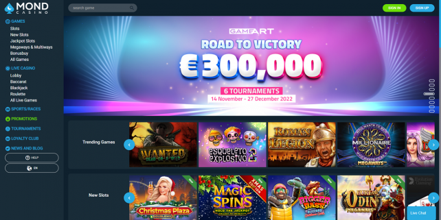 Mondcasino Homepage Desktop