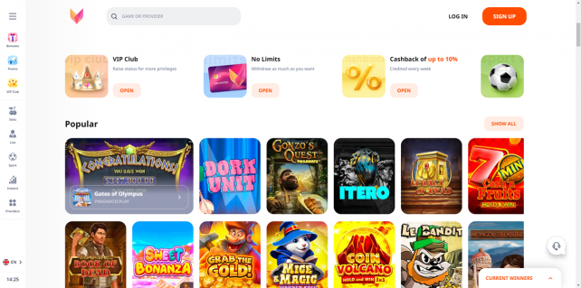 Monro Casino Homepage Desktop