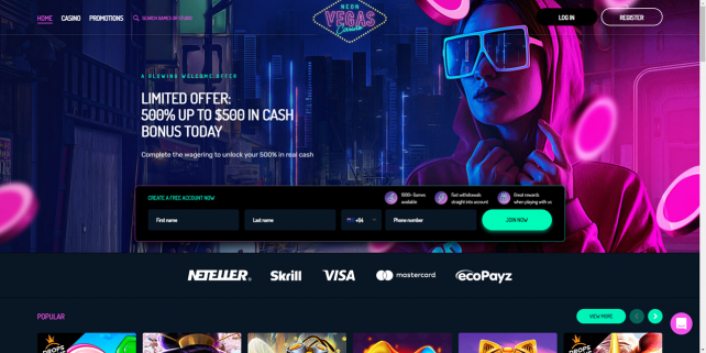 NeonVegas Casino Homepage Desktop