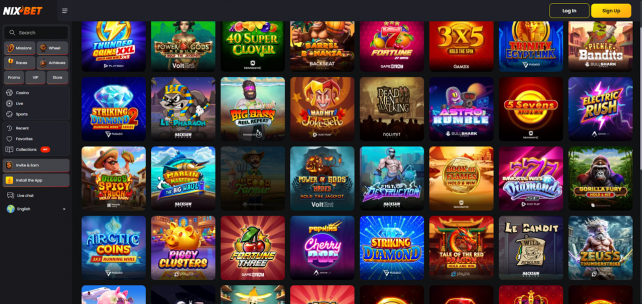 Nixbet Casino Homepage Desktop