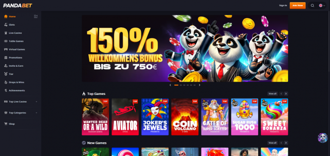 Panda.bet Homepage Desktop