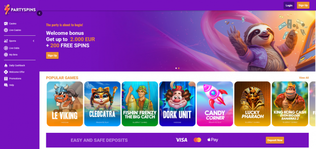 PartySpins Homepage Desktop