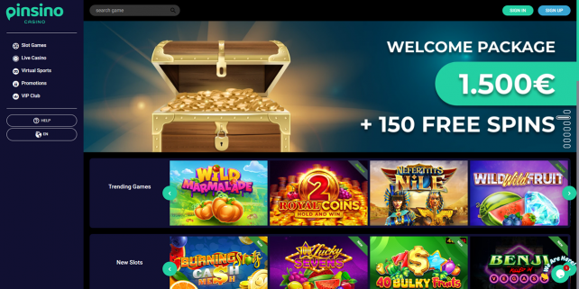 Pinsino Casino Homepage Desktop