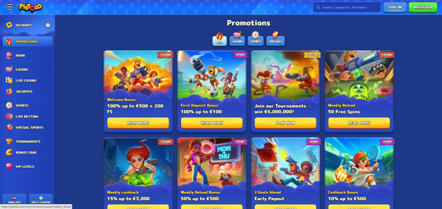 Pistolo Casino Homepage Desktop