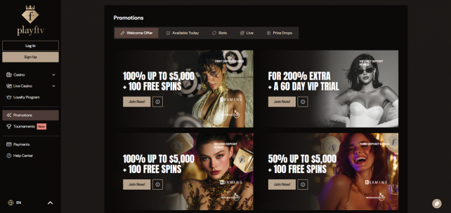 PlayFashionTV Casino Homepage Desktop