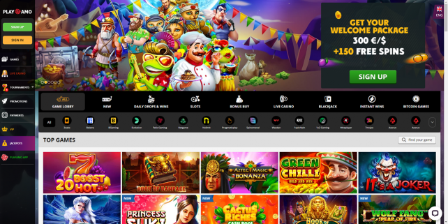 PlayAmo Homepage Desktop