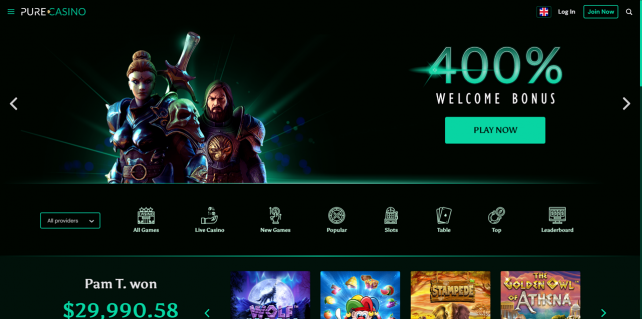 Pure Casino Homepage Desktop