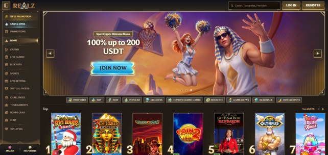 Realz Casino Homepage Desktop