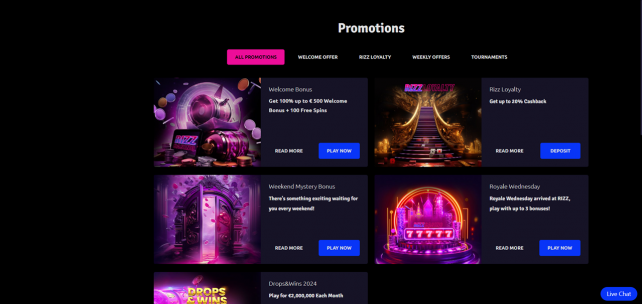 Rizz Casino Homepage Desktop