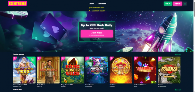 Rocket Riches Casino Homepage Desktop