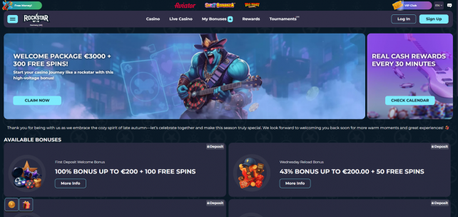 RockstarWin Casino Homepage Desktop