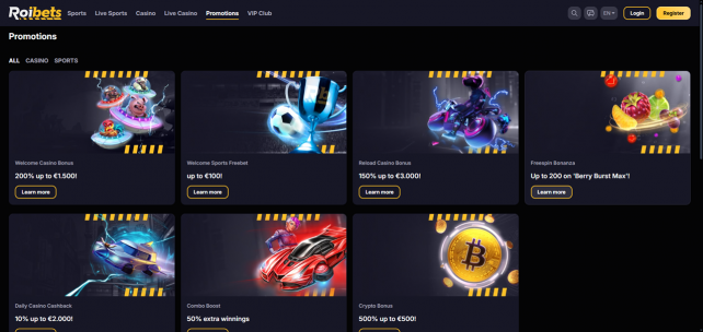 Roibets Casino Homepage Desktop