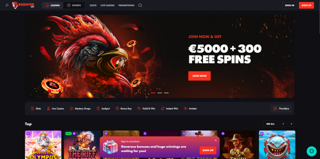 Rooster.bet Homepage Desktop