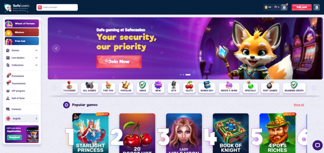 SafeCasino Homepage Desktop