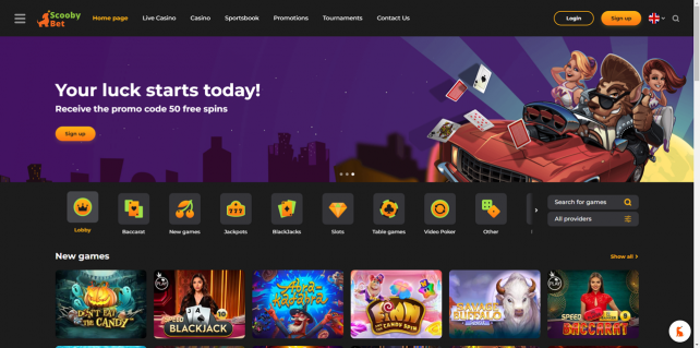 ScoobyBet Casino Homepage Desktop