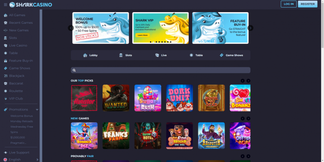 SharkCasino Homepage Desktop