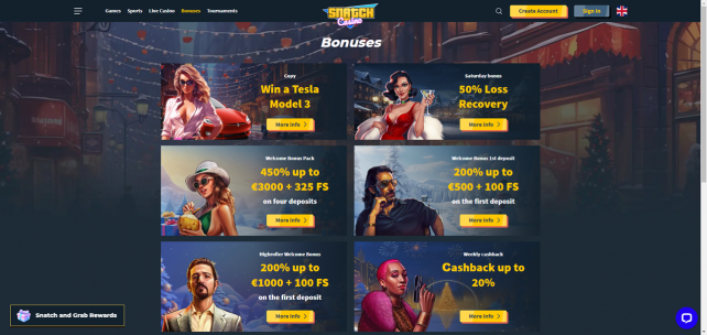 Snatch Casino Homepage Desktop