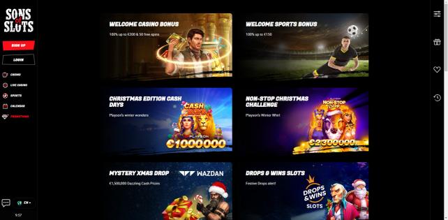 SonsOfSlots Homepage Desktop