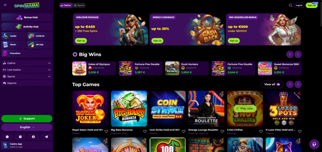 SpinMama Casino Homepage Desktop