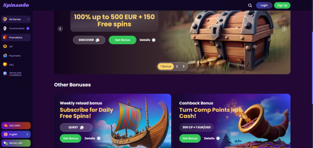 Spinando Homepage Desktop