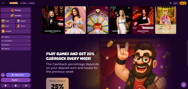 Spinania Casino Homepage Desktop