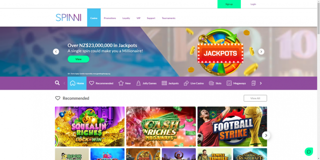 Spinni Casino Homepage Desktop