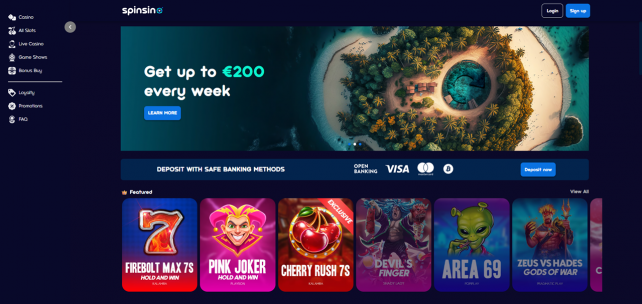 Spinsino Homepage Desktop