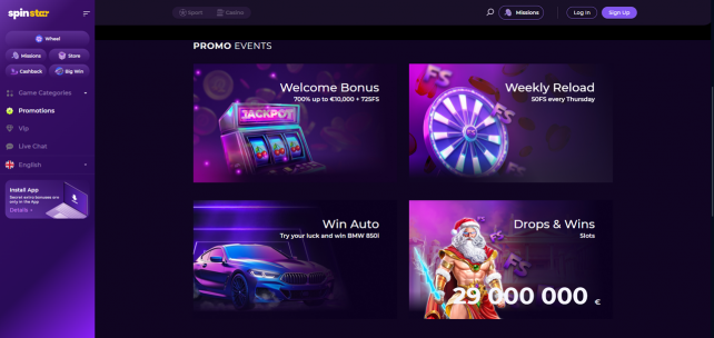 Spinstar Casino Homepage Desktop