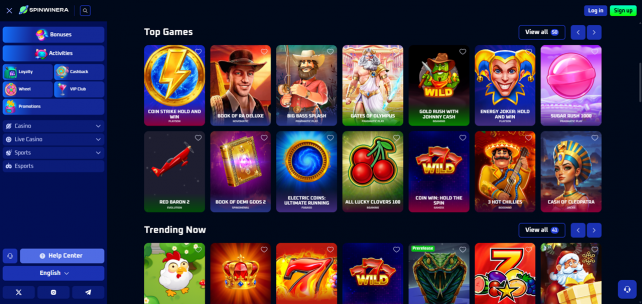 SpinWinera Homepage Desktop