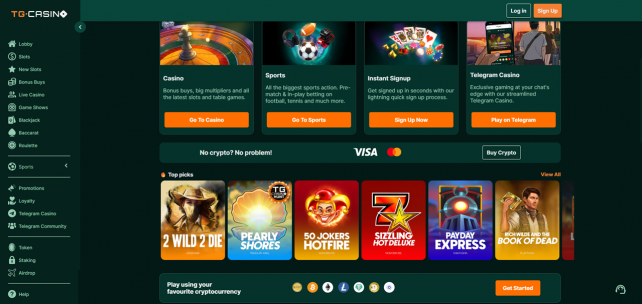 TG Casino Homepage Desktop