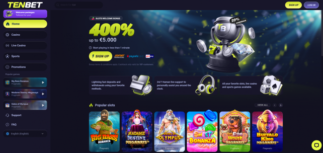 TenBet Homepage Desktop
