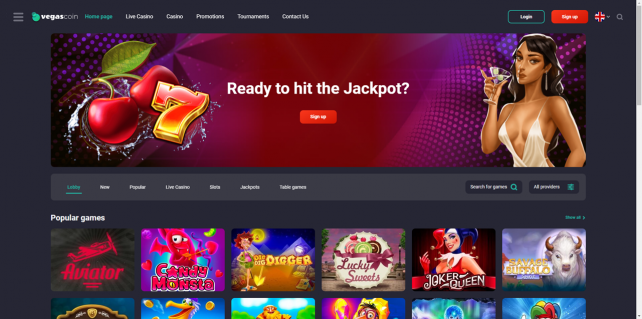 VegasCoin Casino Homepage Desktop