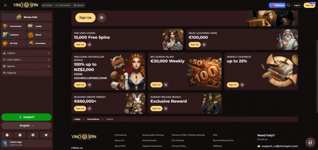 VinciSpin Homepage Desktop
