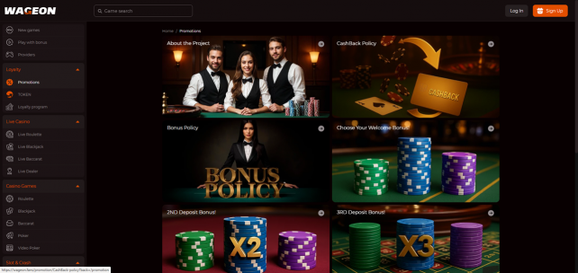 Wageon Casino Homepage Desktop