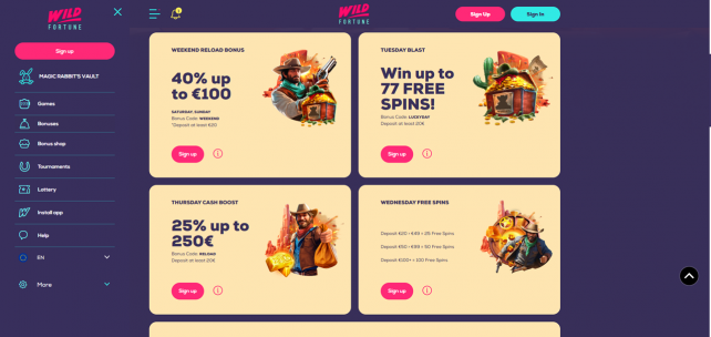Wild Fortune Homepage Desktop