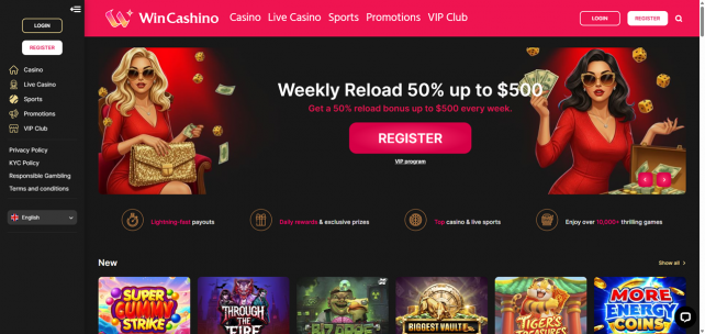 WinCashino Homepage Desktop