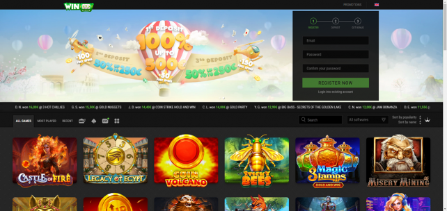 Wino Casino Homepage Desktop