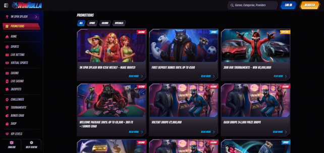 WinRolla Casino Homepage Desktop