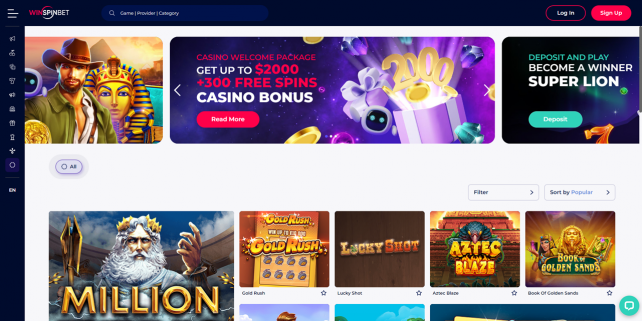 WinSpinBet Homepage Desktop