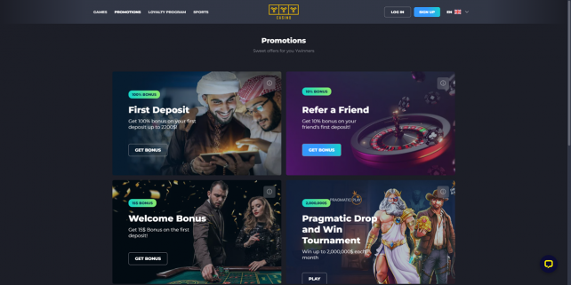 YYY Casino Homepage Desktop