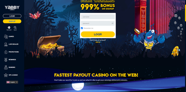 Yabby Casino Homepage Desktop