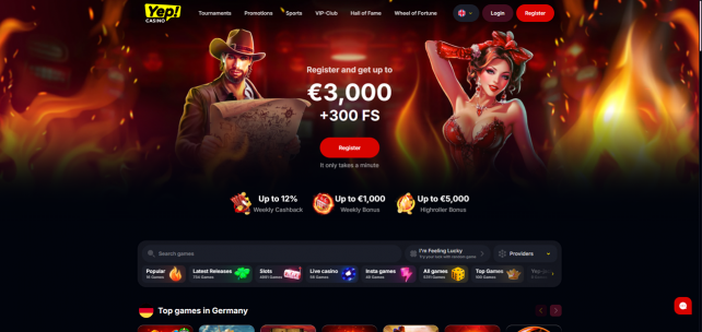 Yep Casino Homepage Desktop